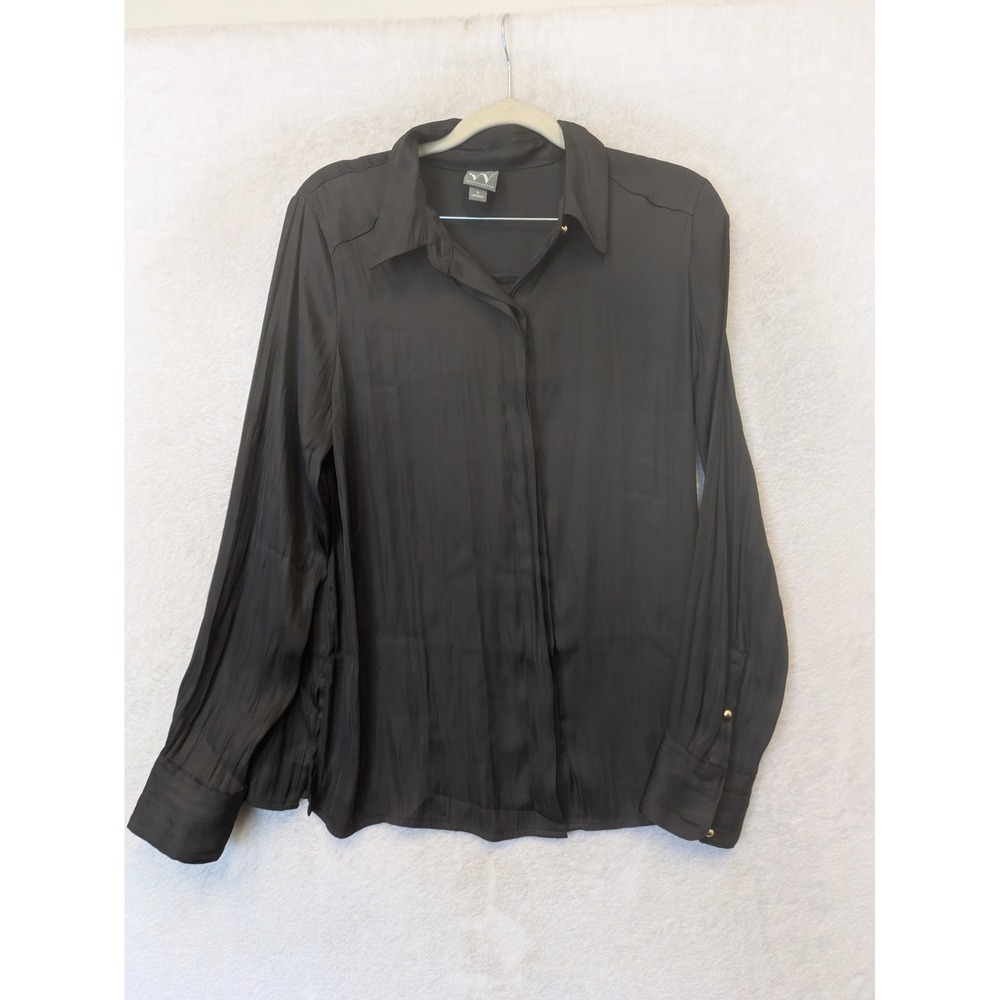 Worthington Button Down Shirt Women's Small Black‎ Long Sleeve